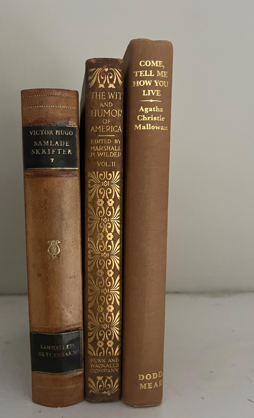 Set of Vintage Books ~ Brown and Tan ~ Gold Lettering ~ Leather and Fabric Bound - Etsy | Etsy (US)