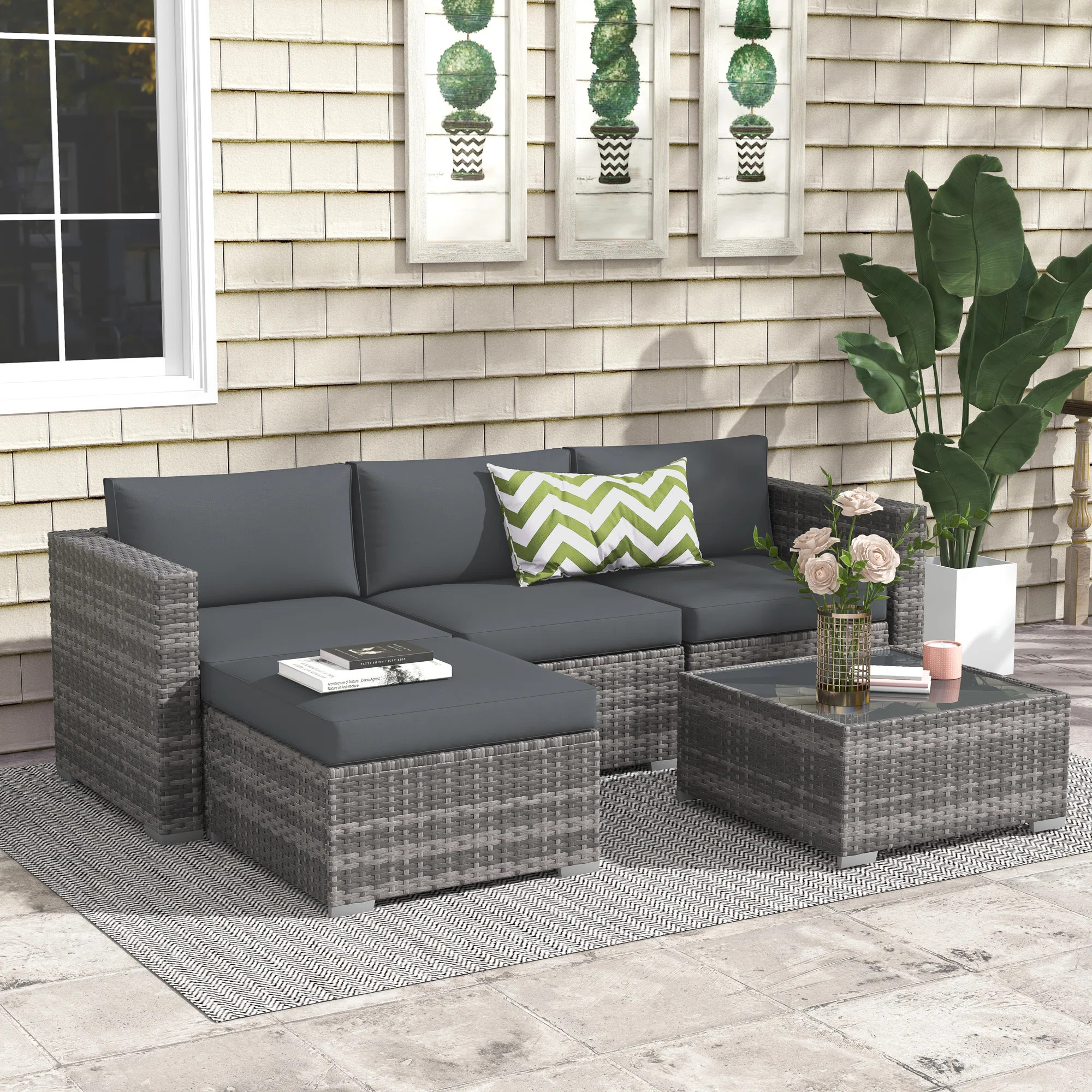 Abler Wicker 3 - Person Modular Patio Conversation Sets with Cushions | Wayfair North America