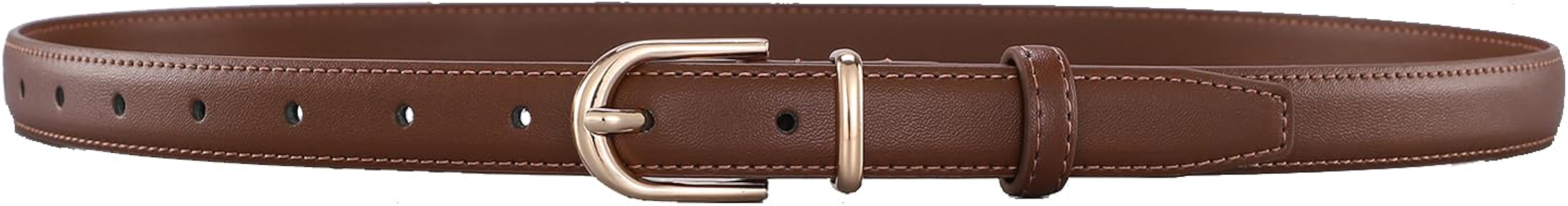 Women Skinny Leather Belt for Jeans Pants Ladies Thin Waist Dress Belts with Gold Buckle | Amazon (US)