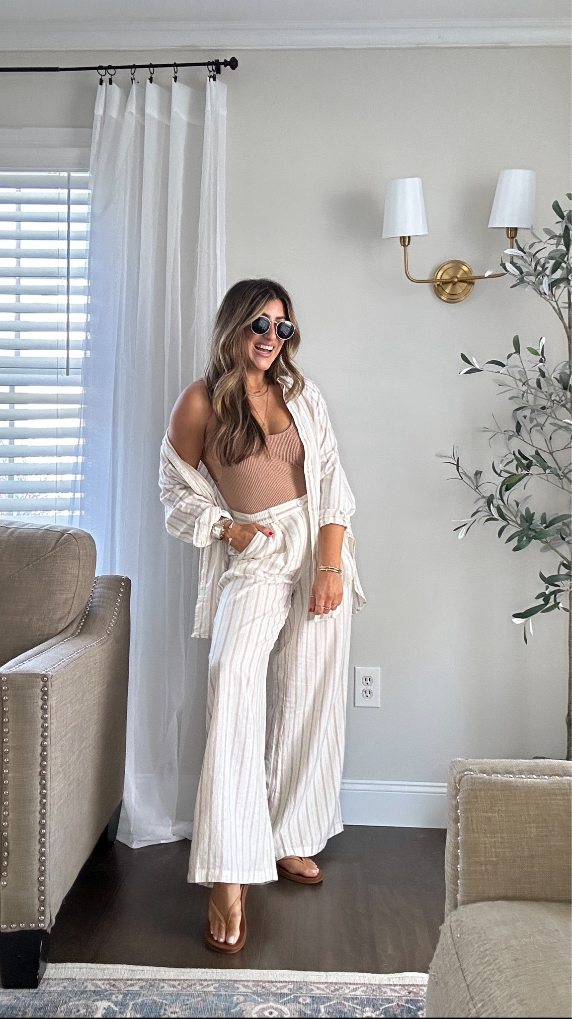 Aerie one-piece swimsuit & linen set for spring into summer. Wearing med in suit and in top and small bottom. Xx 

Swimwear, vacation outfit, spring outfit. 

#LTKstyletip #LTKSeasonal #LTKtravel