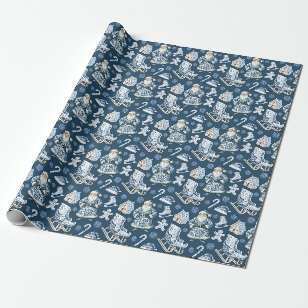 Blue and White Chinoiserie Christmas Santa Wrapping Paper | Zazzle | Zazzle