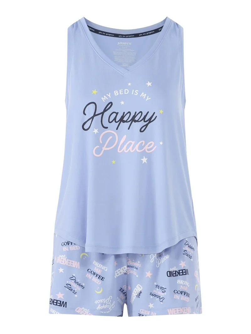 Joyspun Women's Printed Tank Top and Shorts Pajama Set, 2-Piece, Sizes XS-3X | Walmart (US)