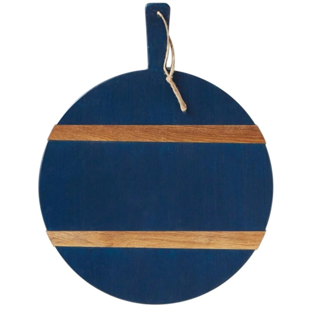 Rio Modern Classic Navy Reclaimed Wood Medium Round Serving Tray | Kathy Kuo Home