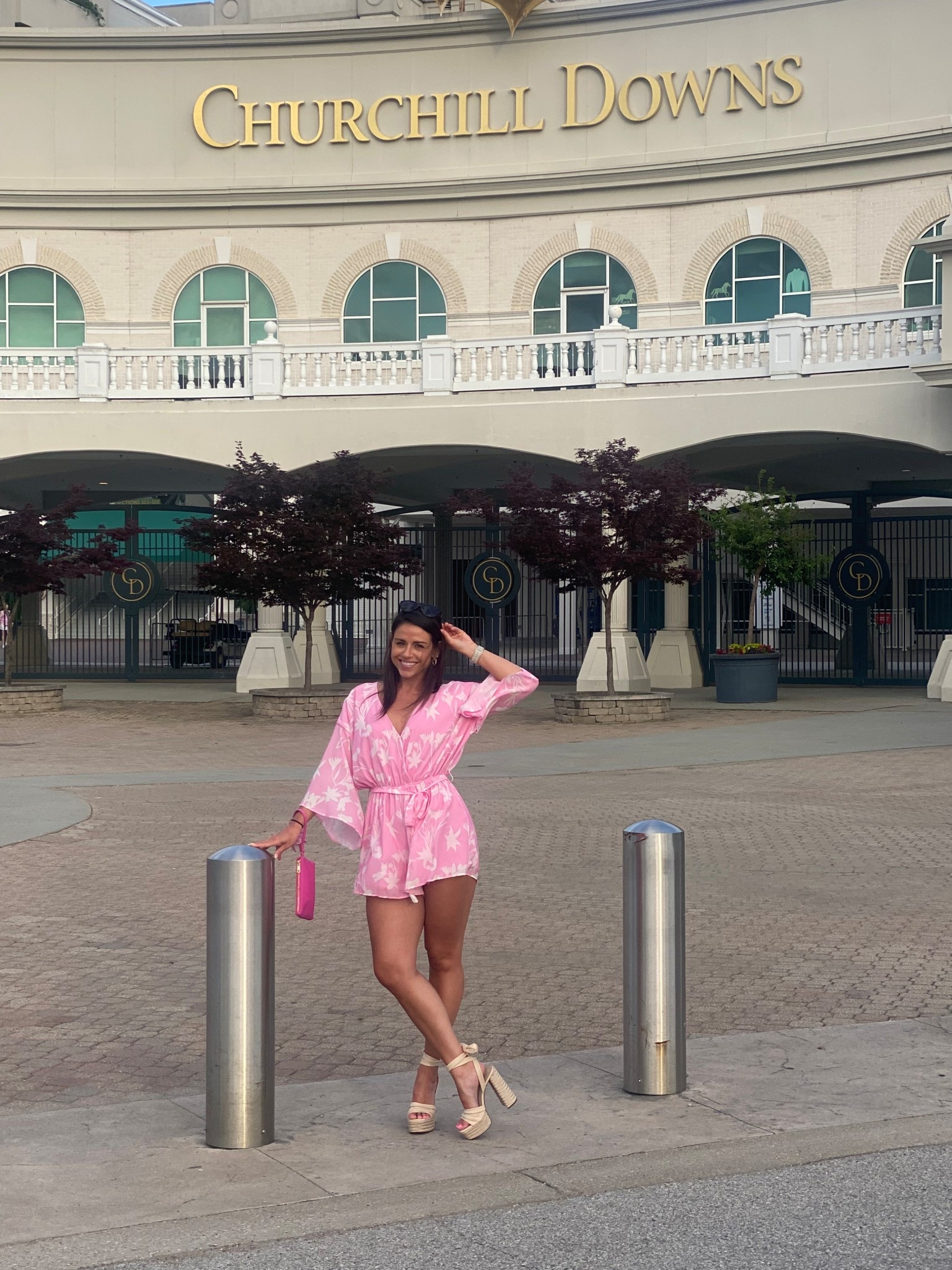 All dressed up for Downs After Dark at Churchill Downs for some horse racing! Finally wore my pink and white romper and my new Shea Leigh Mills x Gianni Bini heels. Added a pink wristlet and gold jewelry 

#LTKBeauty #LTKShoeCrush #LTKStyleTip
