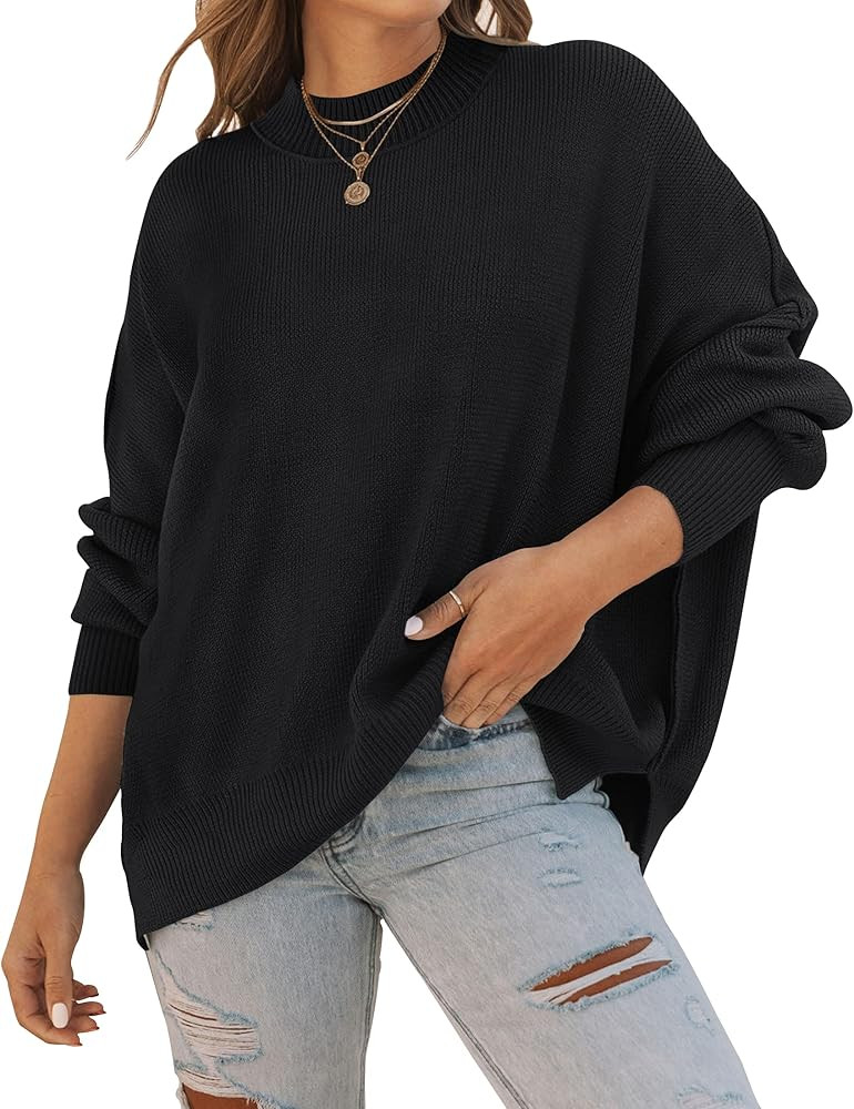 ZESICA Women's Fall Casual Long Sleeve Crew Neck Side Slit Oversized Ribbed Knit Pullover Sweater... | Amazon (US)