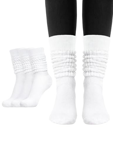 Witwot 3 Pairs Womens Slouch Socks Knee High Scrunch Sock Size 6-11 White | Amazon (US)