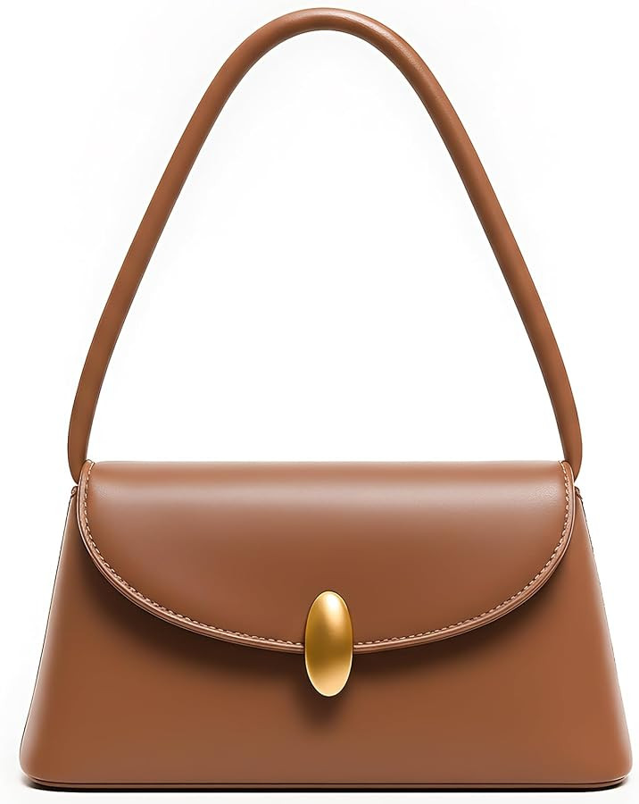 Women’s Small Brown Shoulder Bag, Vegan Leather Underarm Purse, Trendy Everyday Handbag for Goi... | Amazon (US)