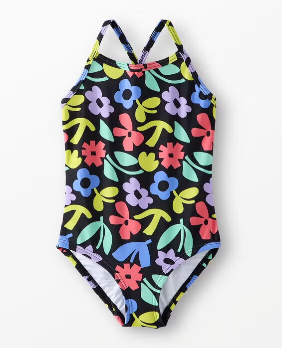 Girls' Florals On Black One-Piece Swimsuit - Size Little Kids 4 by Hanna Andersson | Hanna Andersson