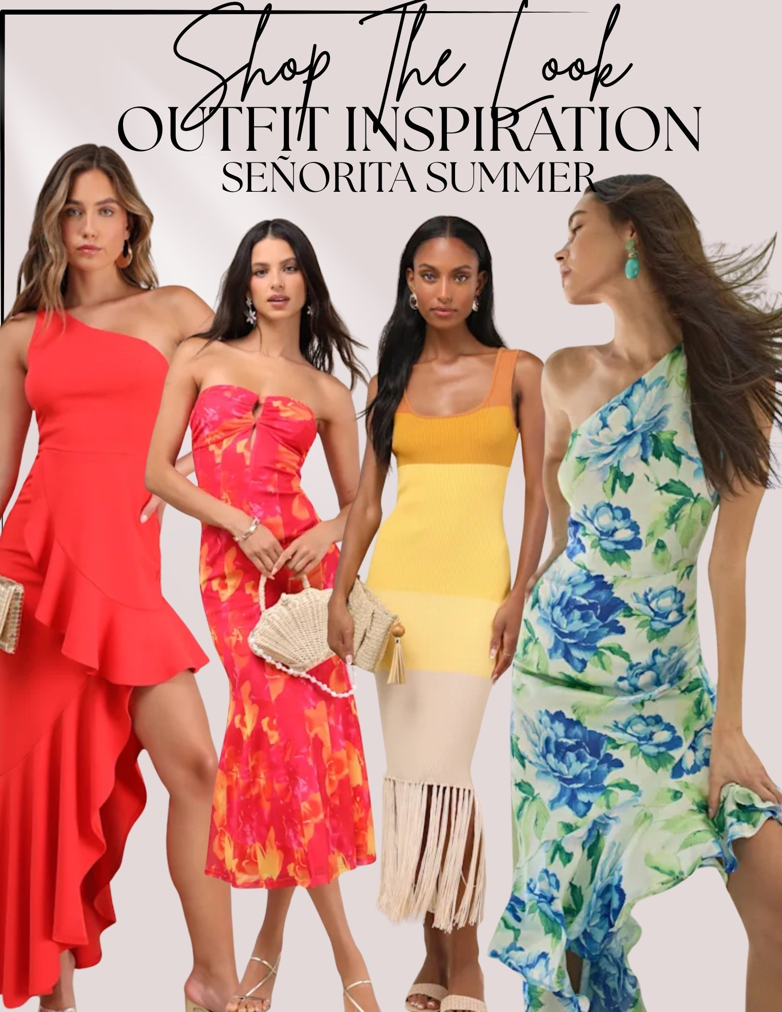 Tropical destination vacation resort dress. Orange one shoulder tiered midi maxi dress. Orange tropical print dress. Orange and yellow colour block knit crochet maxi dress. Yellow floral dress.

#LTKTravel #LTKWedding #LTKParties