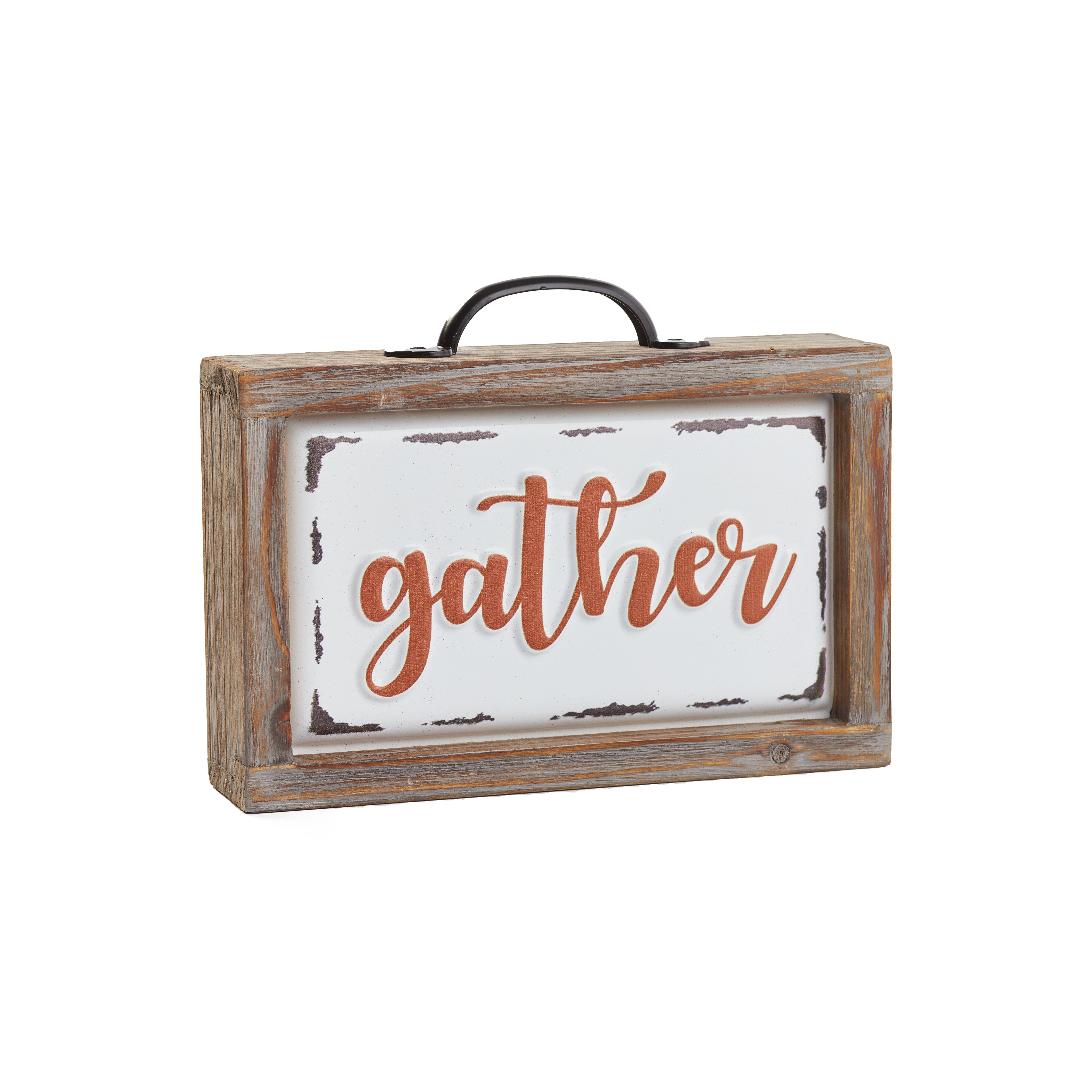 Fall Tabletop Decor Enamel Block Sign with Inspirational Sentiment - Gather - Walmart.com | Walmart (US)