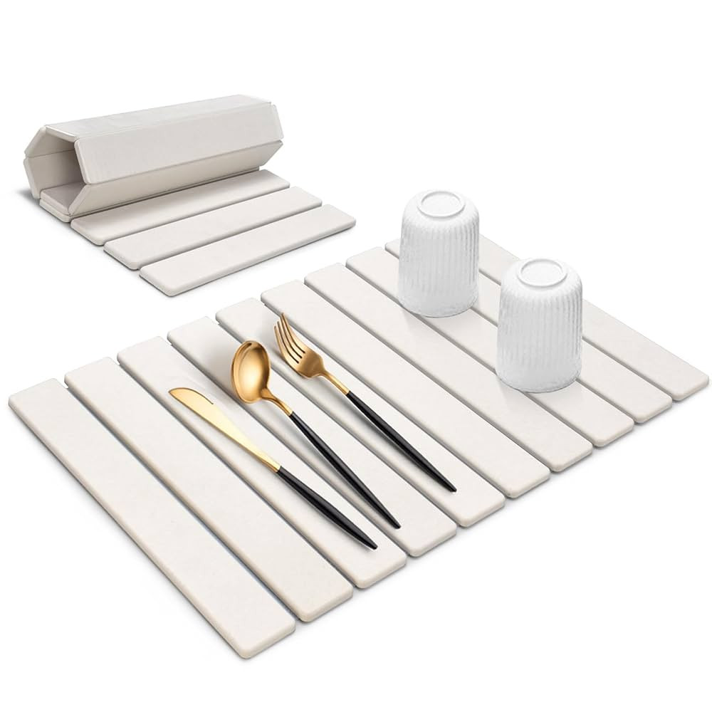 Large Stone Dish Drying Mat for Kitchen Counter, 24"(L)×16"(W), Collapsible Quick Drying Dish Ma... | Amazon (US)