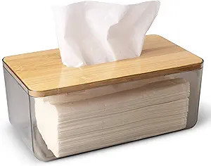 LifeLAZA Minimalist Tissue Box Cover Holder, Modern Transparent Rectangular Bamboo Facial Tissues... | Amazon (US)