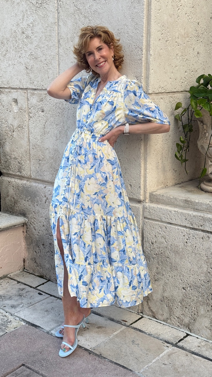 Flattering blue floral midi dress for spring and summer 💙 I love the adjustable waist, button-front detail, and soft puff sleeves. Such an easy, feminine look for brunch, church, or vacation.
Use code ENB15 for 15% off!

#LTKSeasonal #LTKTravel