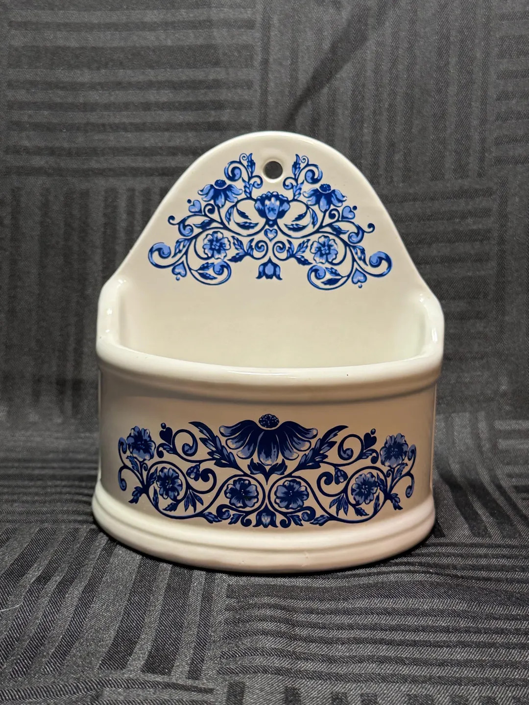 White and Cobalt Blue Onion Flower Open Salt Wall Pocket - Etsy | Etsy (US)