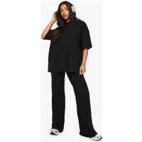 Womens Waffle Drawstring Straight Leg Trouser - Black - 12, Black | Boohoo.com (UK & IE)