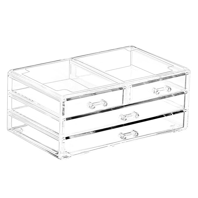 Cq acrylic 1 Pack Clear Acrylic Drawer Organizer Countertop,Stackable 4 Drawers Makeup Storage,Cu... | Amazon (US)