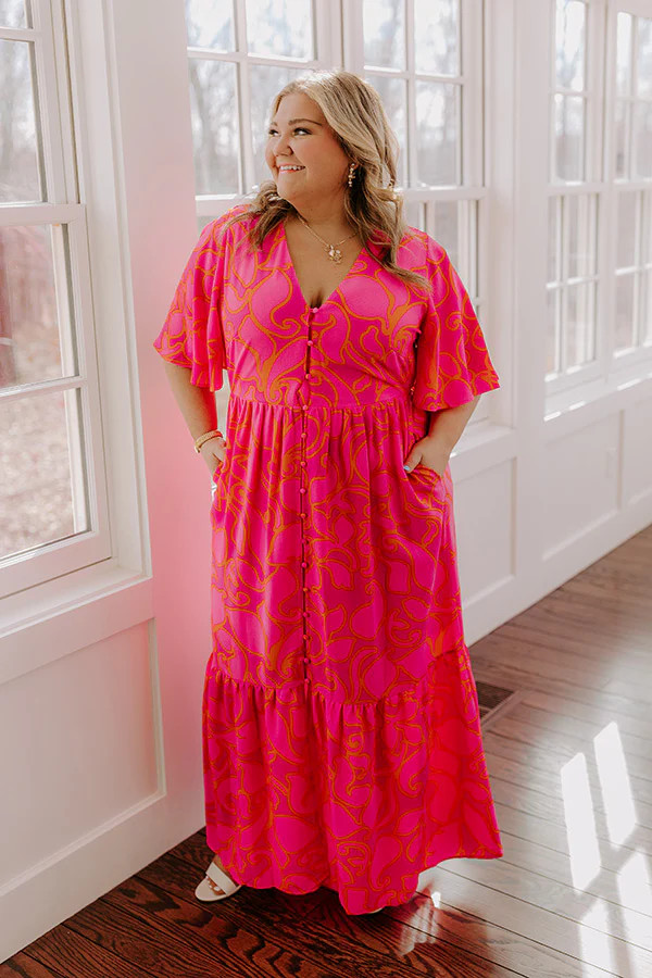 Sailboat Soiree Floral Maxi Dress in Hot Pink Curves | Impressions Online Boutique