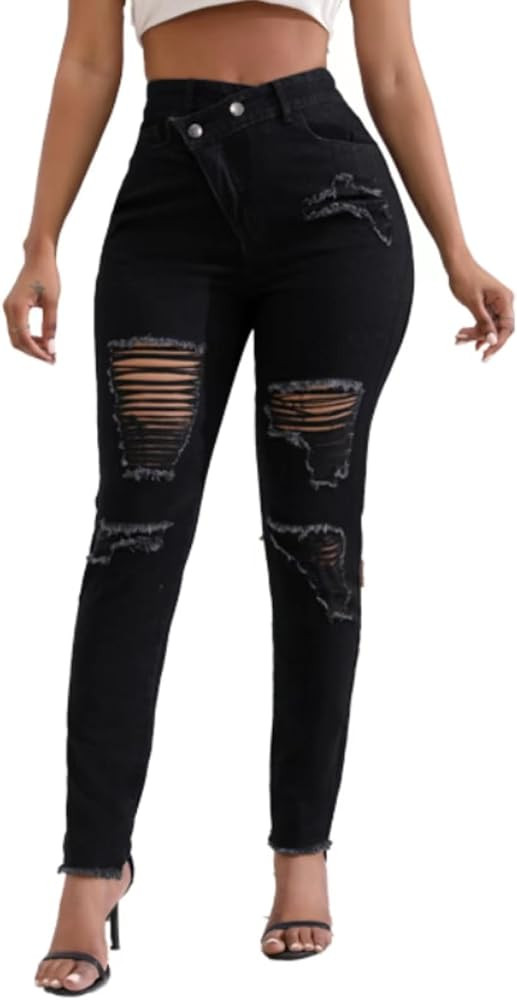 Women Skinny Ripped Jeans Stretch Distressed Destroyed Denim Pants | Amazon (US)