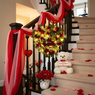 Artificial Heart-Shaped Rose with LED Light Wreaths | Wayfair North America