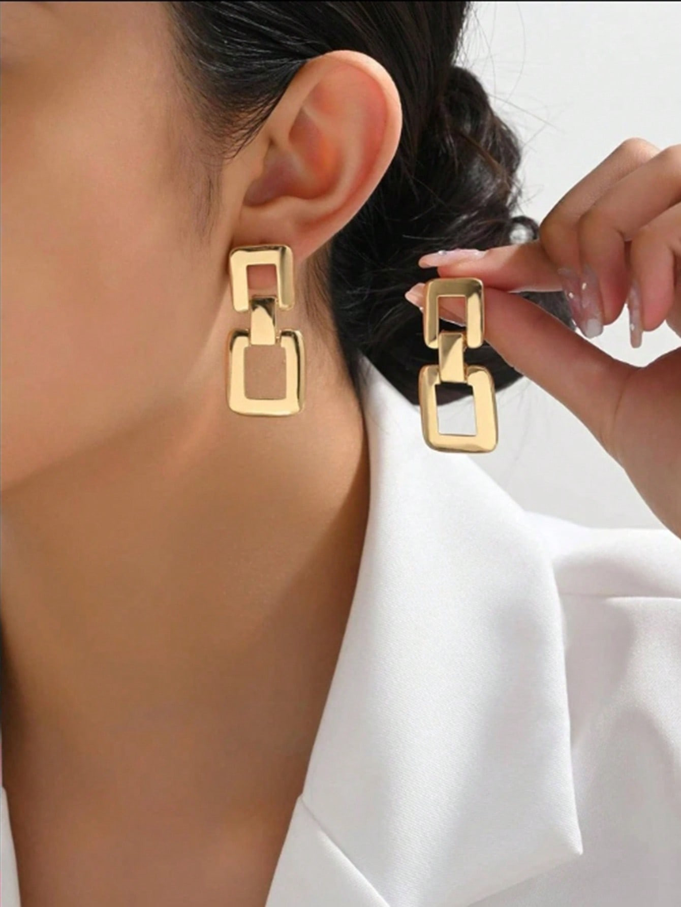 1pair Gothic Punk Style Square Charm Gold Earrings For Women, Perfect For Summer Vacation Parties... | SHEIN