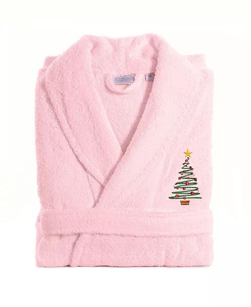 Linum Home Christmas Tree Design Embroidered Terry Bathrobe - Macy's | Macy's