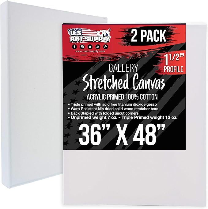 U.S. Art Supply 36 x 48 inch Gallery Depth 1-1/2" Profile Stretched Canvas, 2-Pack - 12-Ounce Acr... | Amazon (US)