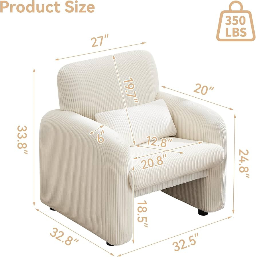 WUTUTUEE Corduroy Fabric Accent Chair, Modern Upholstered Living Room Chairs with Lumbar Pillow, ... | Amazon (US)