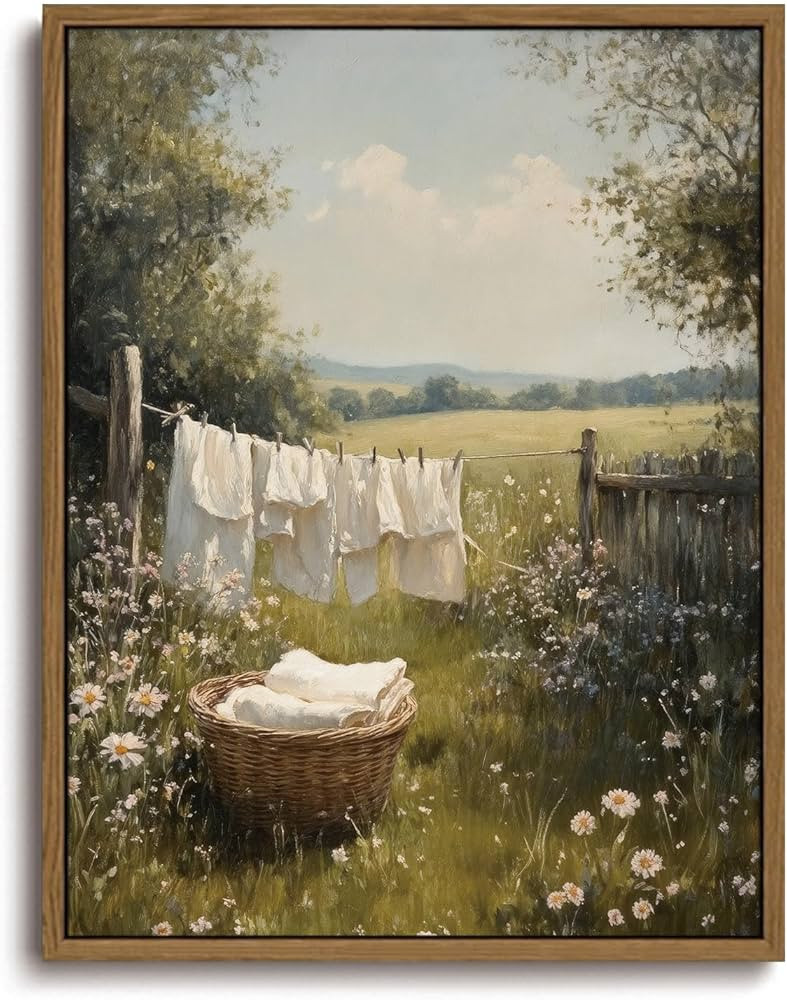 KISSFOX Vintage Framed Wall Art For Laundry Room Decor Country Landscape Pictures Wall Decor Rust... | Amazon (US)