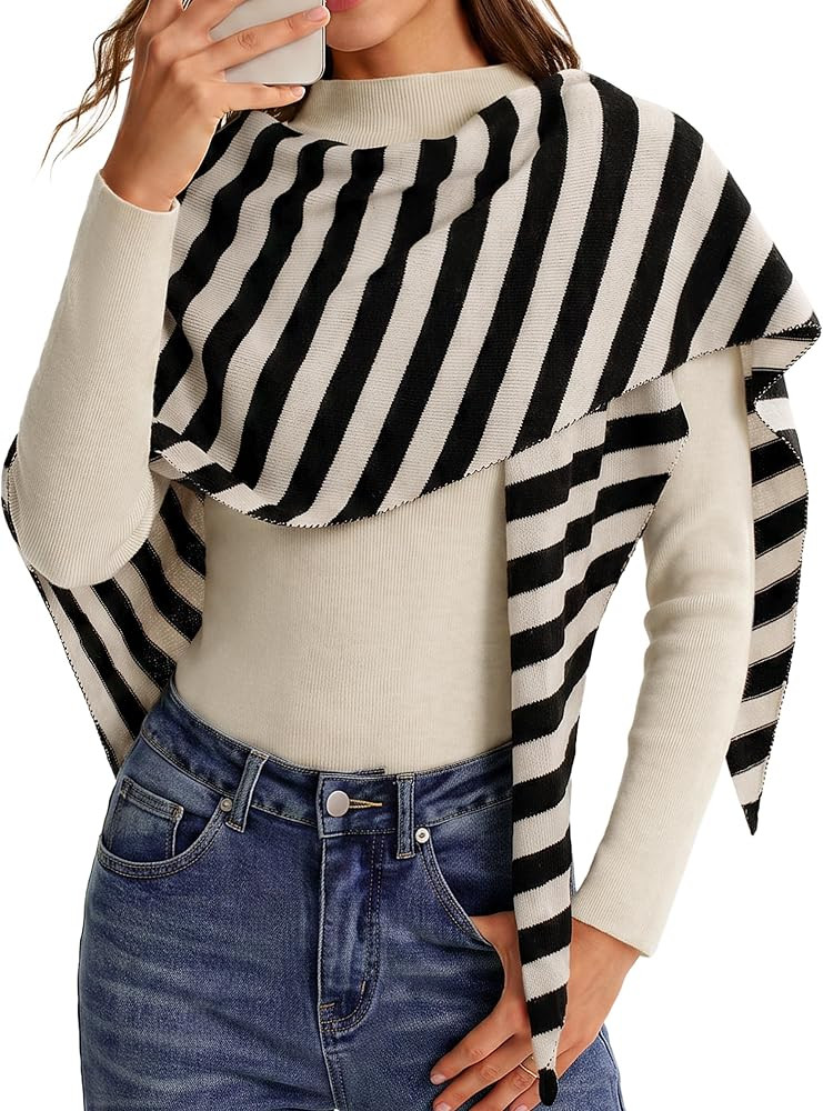 Arach&Cloz Women's Wool Blend Scarf Triangle Striped Pashmina Shawl Wraps | Amazon (US)
