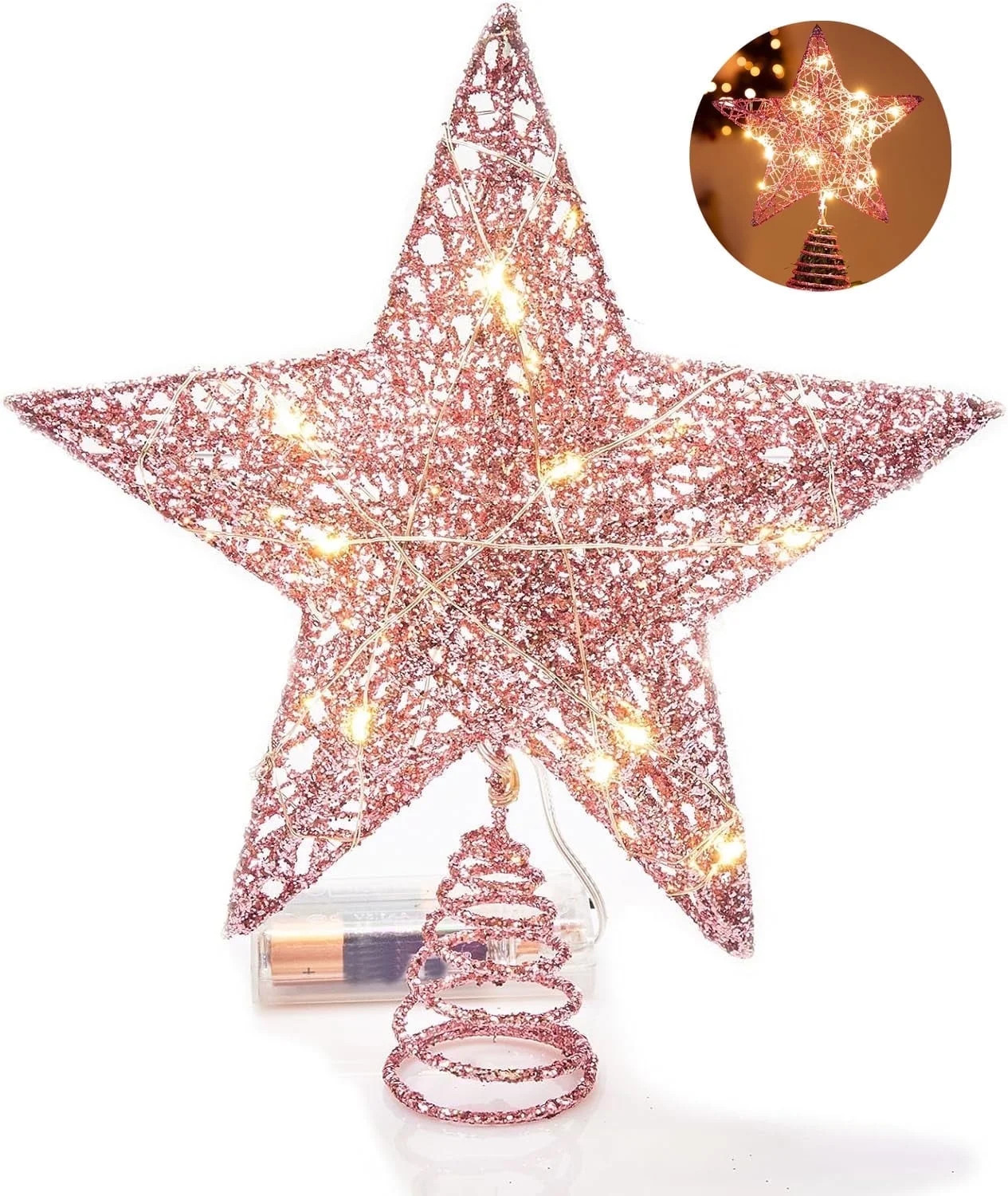 Christmas Tree Topper Star, Pink Glitter Tree Toppers with Lighted, 20 LED Light Up Tree Toppers,... | Walmart (US)
