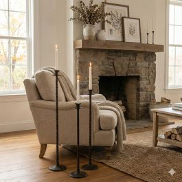 Aged Iron Floor Taper Candle Holder Set of 3 | Antique Farm House