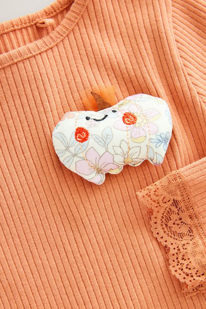 NEXT Kids' Pumpkin Appliqué Rib Long Sleeve Top | Nordstrom | Nordstrom