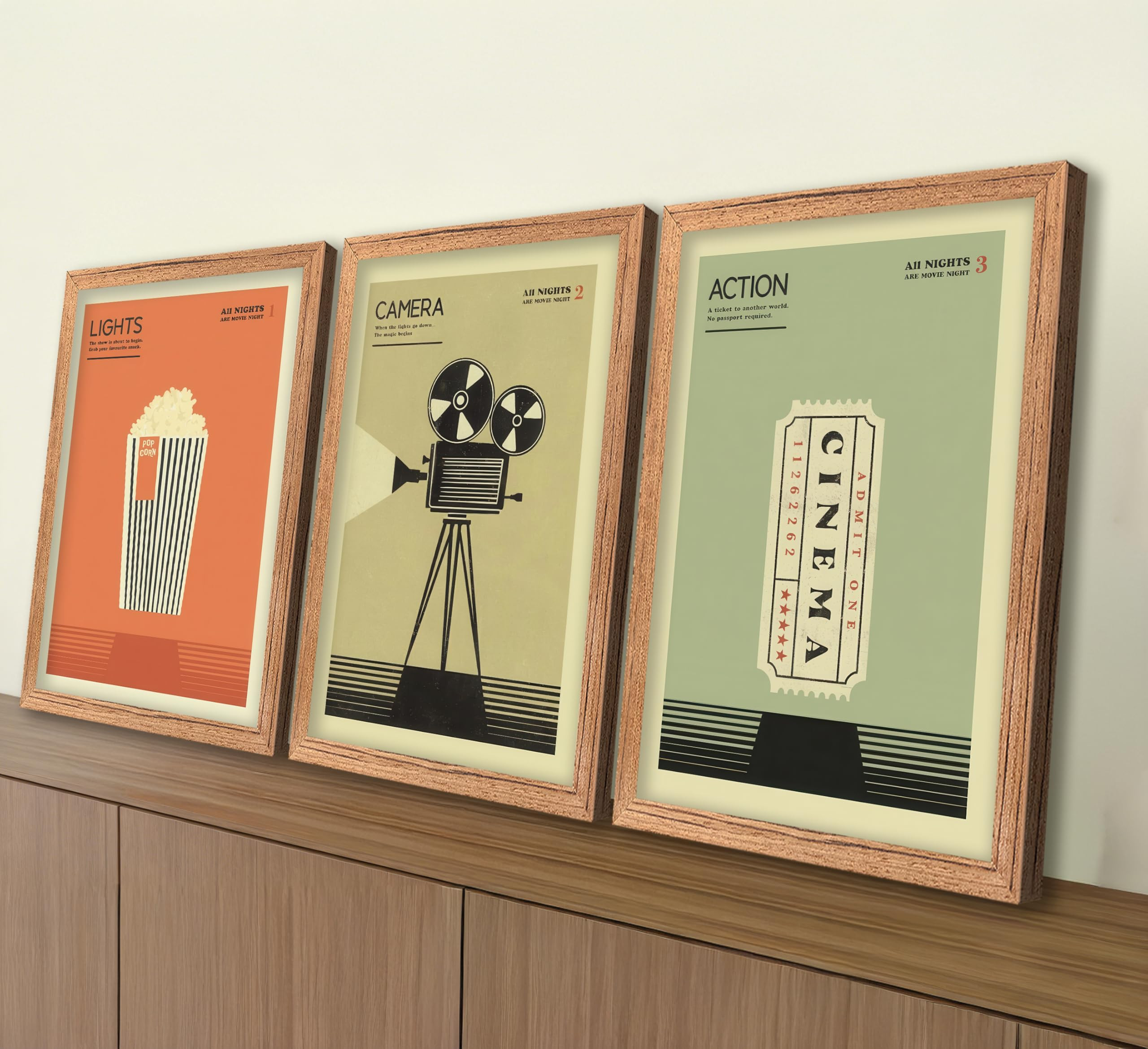 LAXIGYM 3Pcs Vintage Movie Wall Art, Film Reels Popcorn Lampligh Painting Picture Wall Decor, Hom... | Amazon (US)