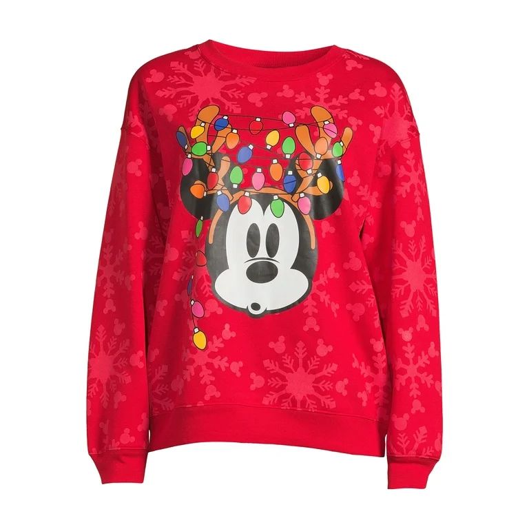 Disney Mickey Mouse Juniors’ Holiday Fleece Sweatshirt with Long Sleeves, Sizes XS-XXXL | Walmart (US)
