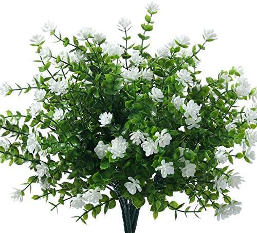 LUSHIDI Artificial Flowers, Fake Outdoor UV Resistant Plants Faux Plastic Greenery Shrubs Indoor Out | Amazon (US)