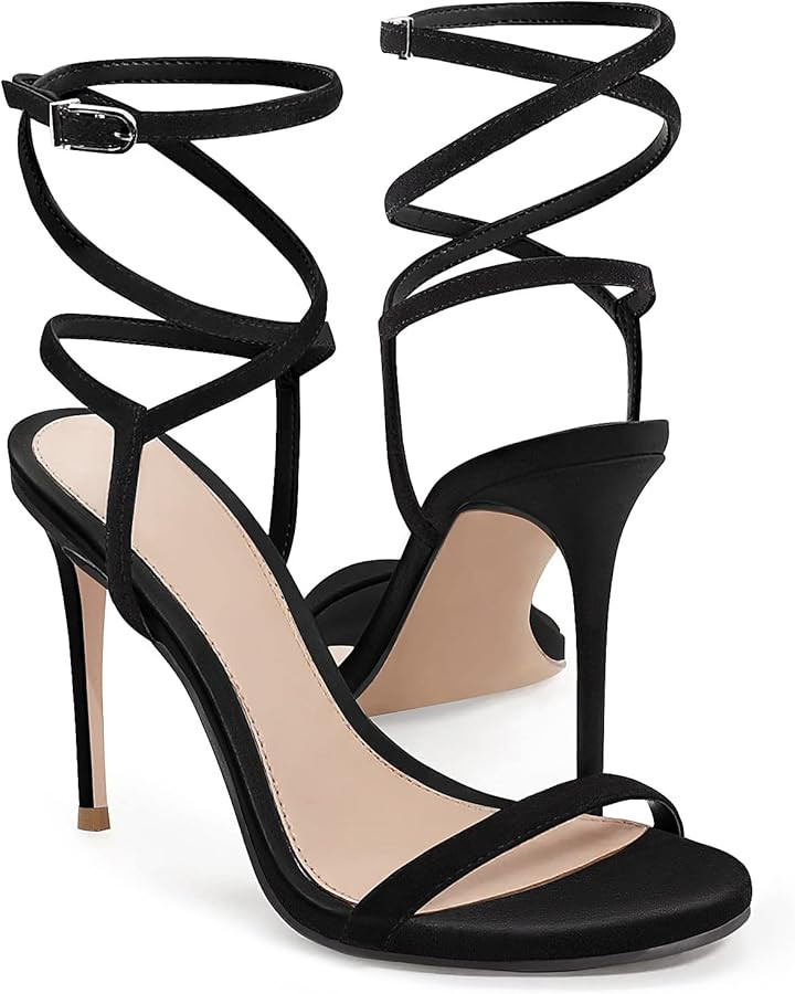 Coutgo Womens Strappy Lace up Heels Sandals Sexy High Heeled Ankle Strap Summer Dress Shoes | Amazon (US)
