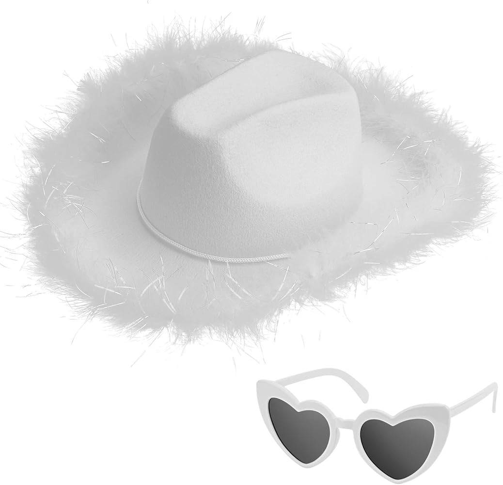 Viektery White Cowgirl Hat with Feathers - White Cowboy Hats for Women Girls Birthday Party Hallo... | Amazon (US)