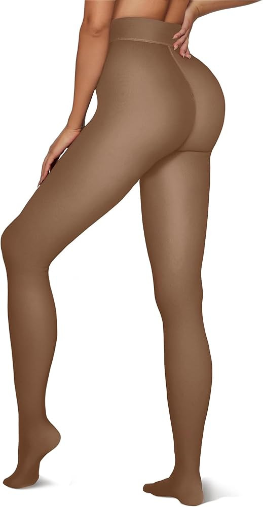 Vertvie Women's Fleece Lined Tights Sheer Fake Translucent One Seam Warm Pantyhose Thick High Wai... | Amazon (US)