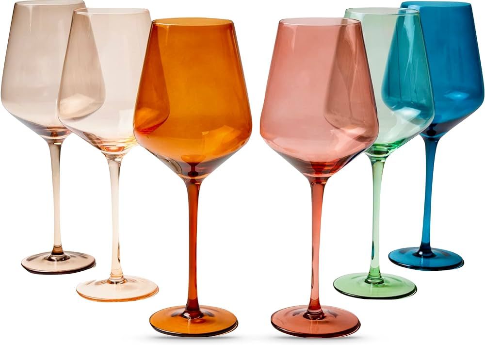 Saludi Colored Wine Glasses, 16.5oz (Set of 6) Stemmed Multi-Color Glass - Great for all Wine Typ... | Amazon (US)