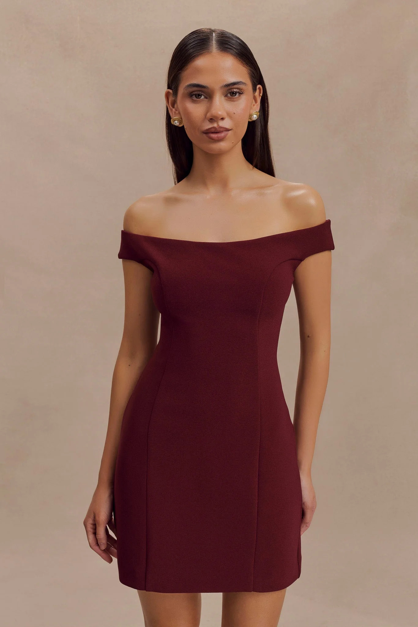 Cassidy Crepe Off Shoulder Mini Dress - Merlot | MESHKI US