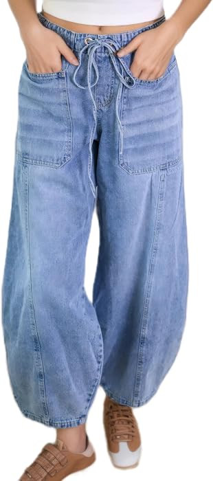 Denim Joggers for Women Jean Joggers with Drawstring Elastic Waist Stretch Loose Denim Pants | Amazon (US)