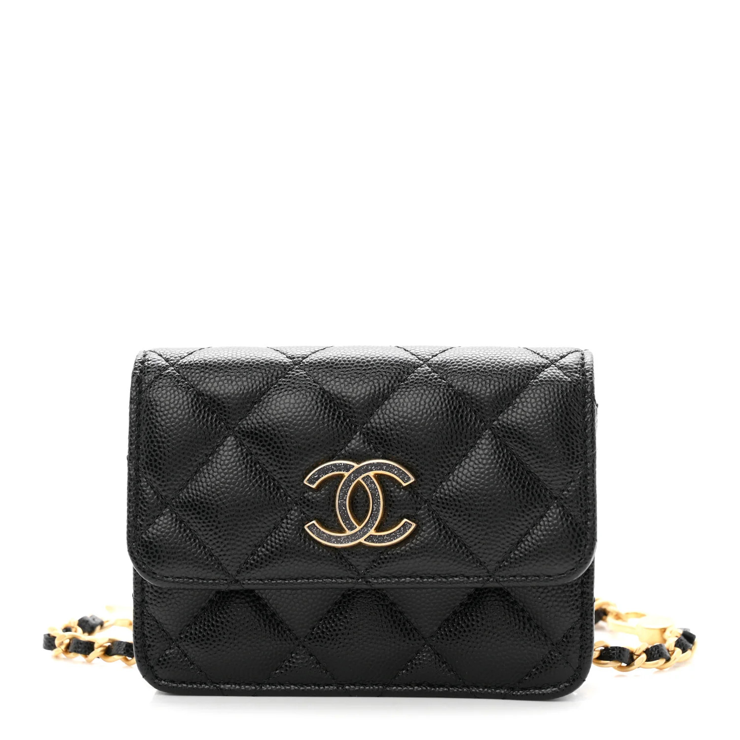 Caviar Quilted Belt Bag With Charms On Chain Black | FASHIONPHILE (US)