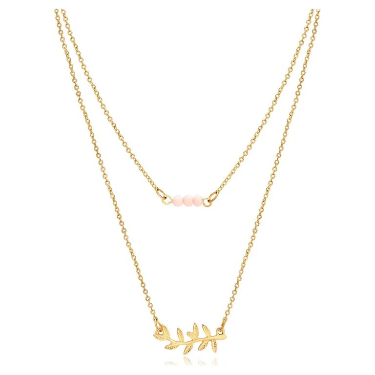 Duo Time and Tru Women's Imitation Gold Layered Glass Bead and Leaf Necklaces. | Walmart (US)