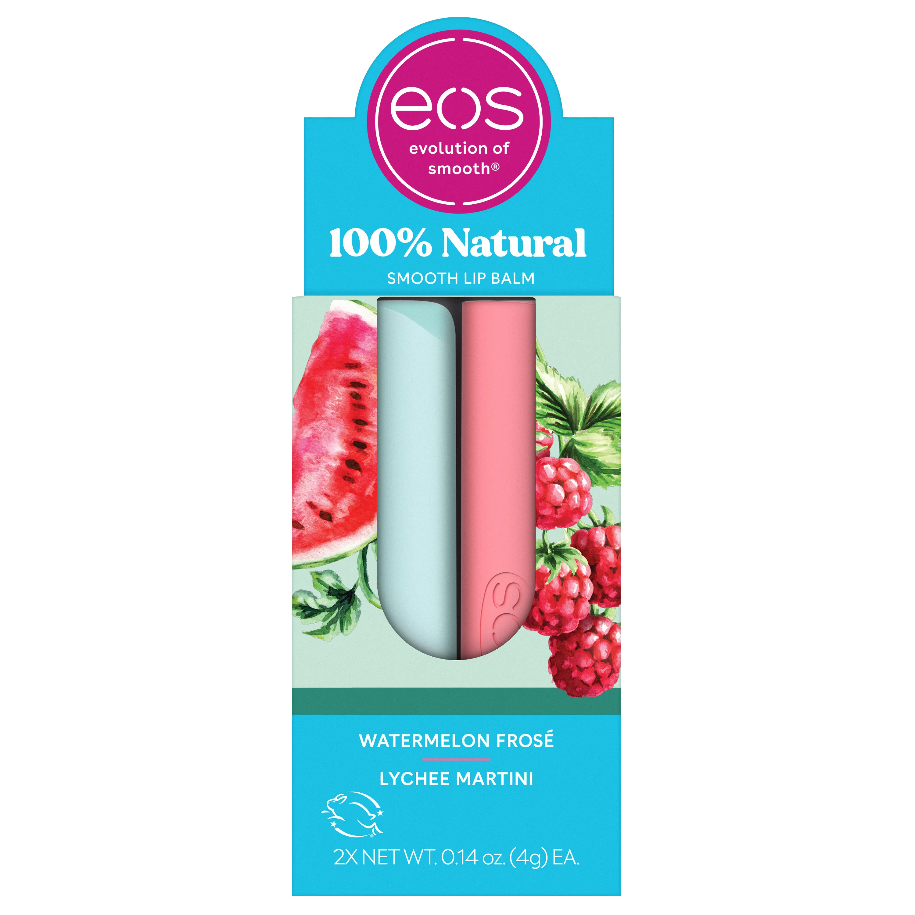 eos 100% Natural Lip Balm- Watermelon Frosé & Lychee Martini, 2-Pack, 0.14 oz | Walmart (US)