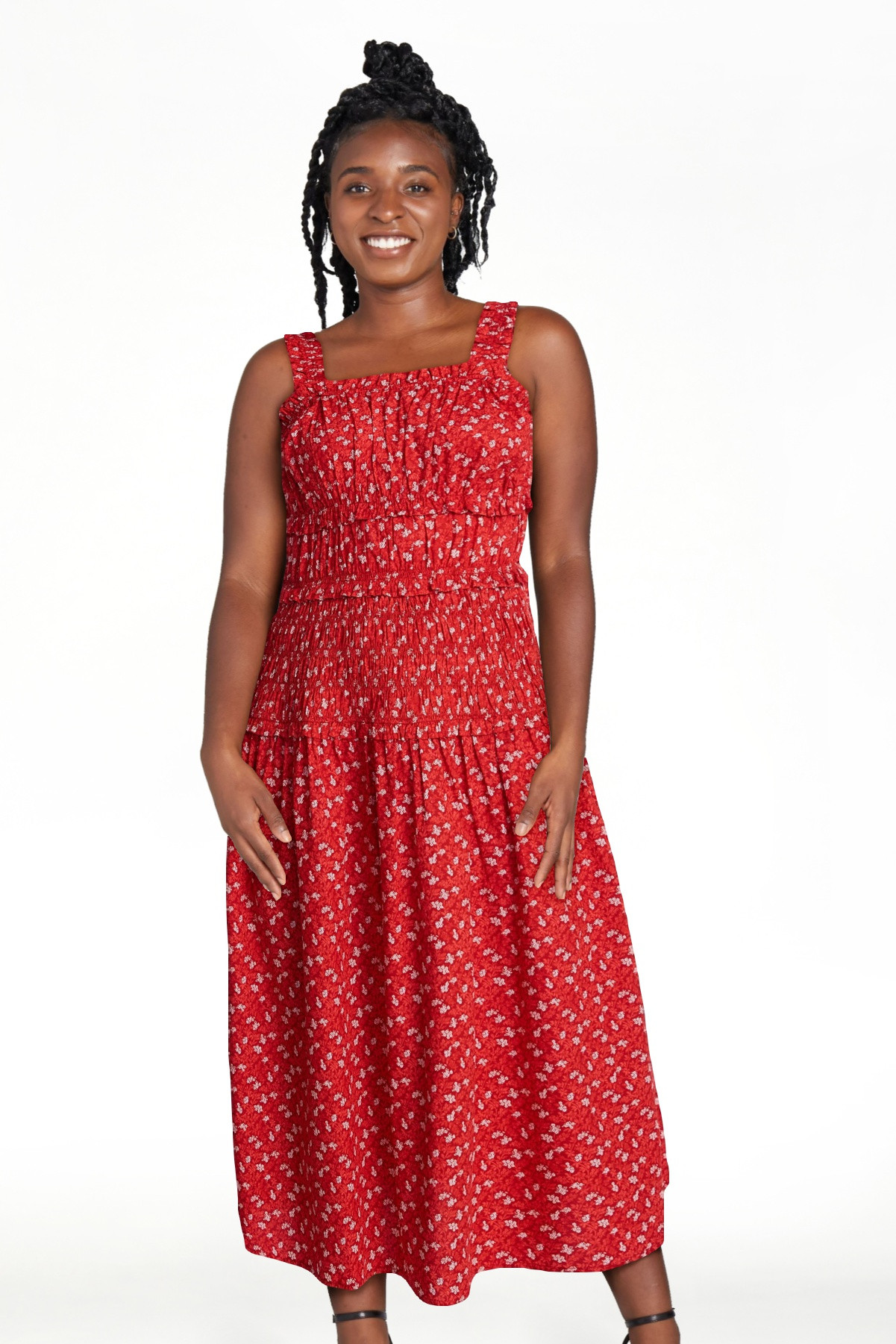Time and Tru Women's and Women's Plus Sleeveless Smocked Peasant Midi Dress, Sizes XS-4X | Walmart (US)