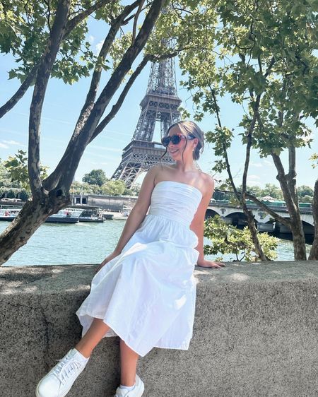 Paris OOTD. Obsessed with this strapless white midi dress, and linking the most comfortable walking shoes for your European vacation or lots of city walking!

Women’s fashion. Paris style. Summer outfit. Feminine style. Affordable fashion. 

#LTKsalealert #LTKtravel #LTKunder100