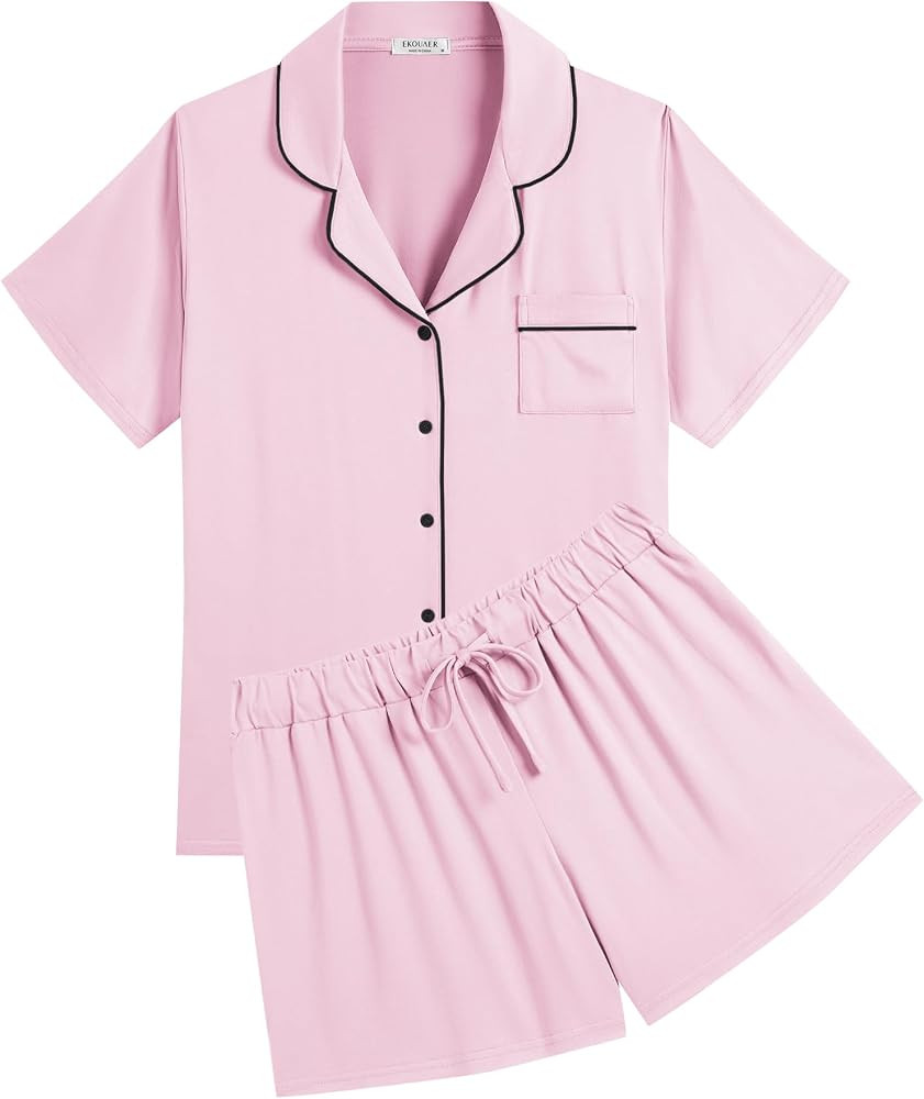 Ekouaer Womens Pajamas Set Soft Classic Notch Collar Bride Pjs Comfy Short Sleeve Sleepwear Loung... | Amazon (US)
