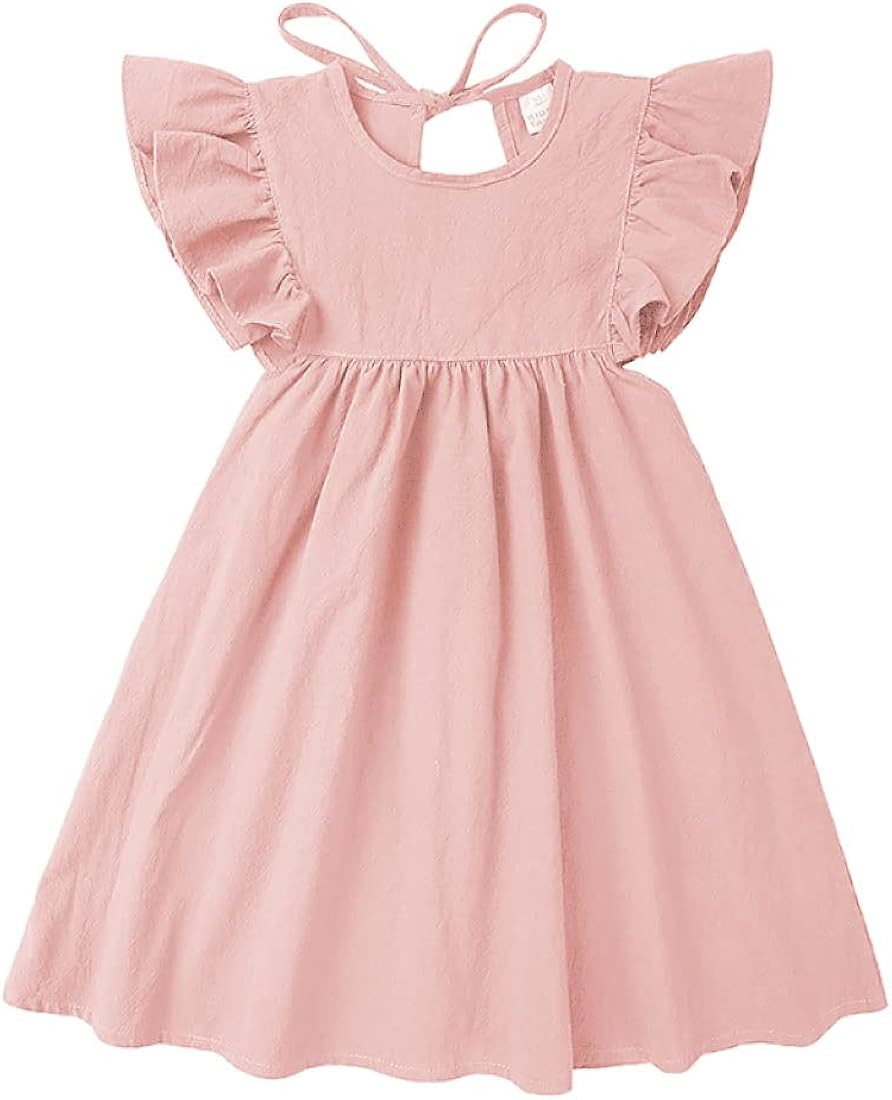 Toddler Baby Girl Dress Summer Cotton Linen Ruffle Halter Sleeveless Kids Casual Beach Party Dres... | Amazon (US)