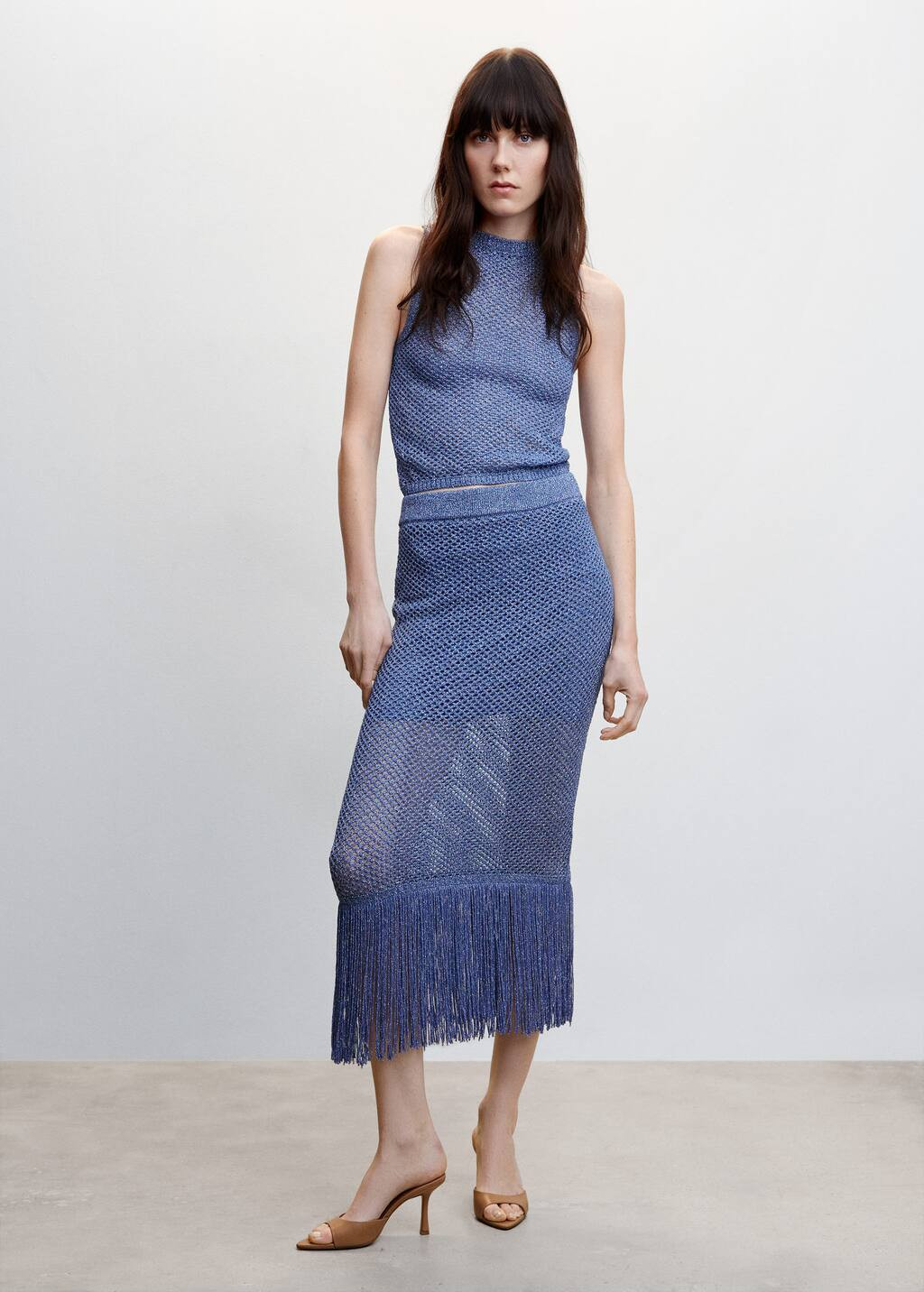 Fringed detail knitted skirt -  Women | Mango USA | MANGO (US)