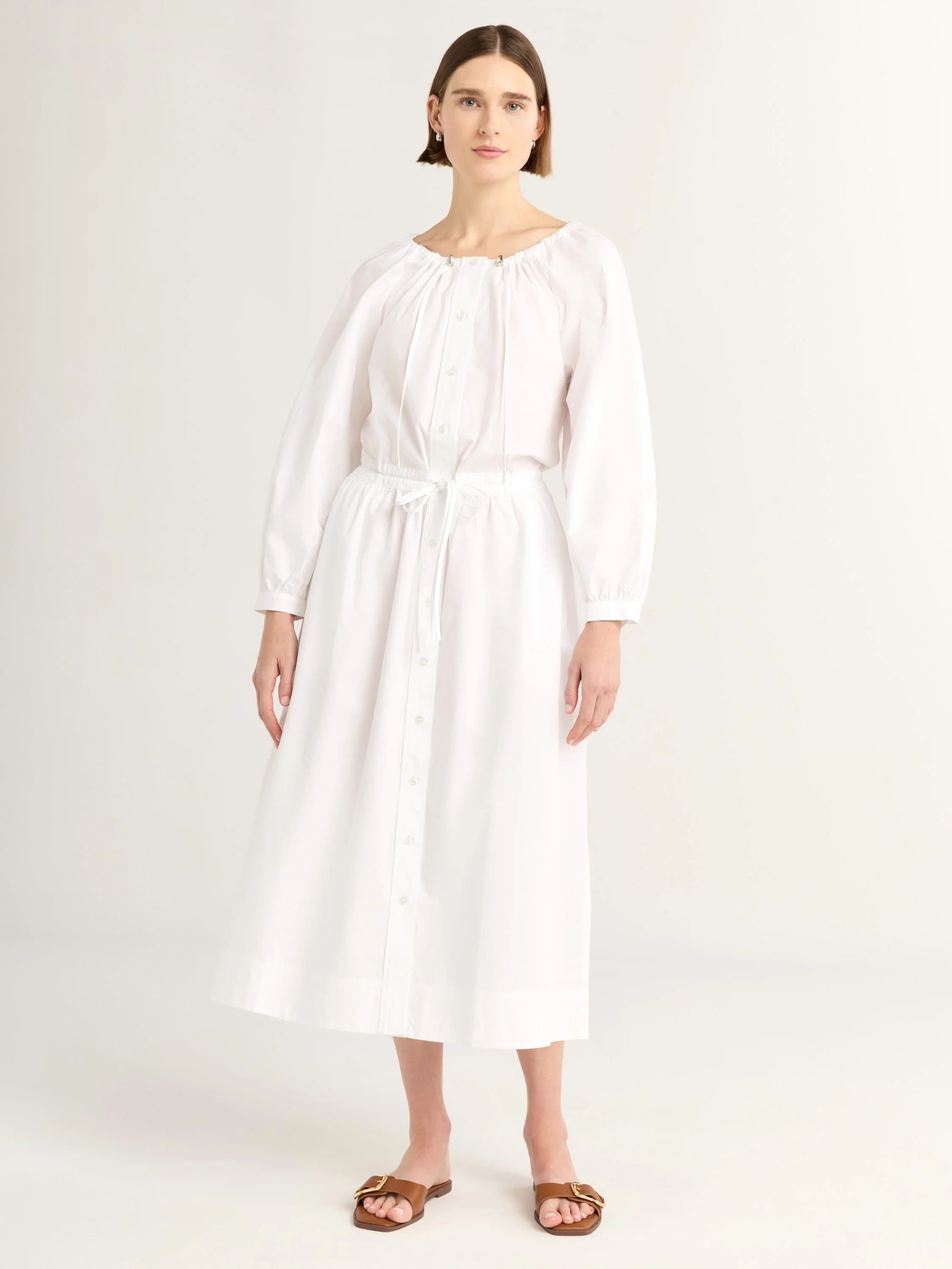 Free Assembly Women's Gathered Neck Cotton Maxi Dress with Long Sleeves, XS-XXXL | Walmart (US)